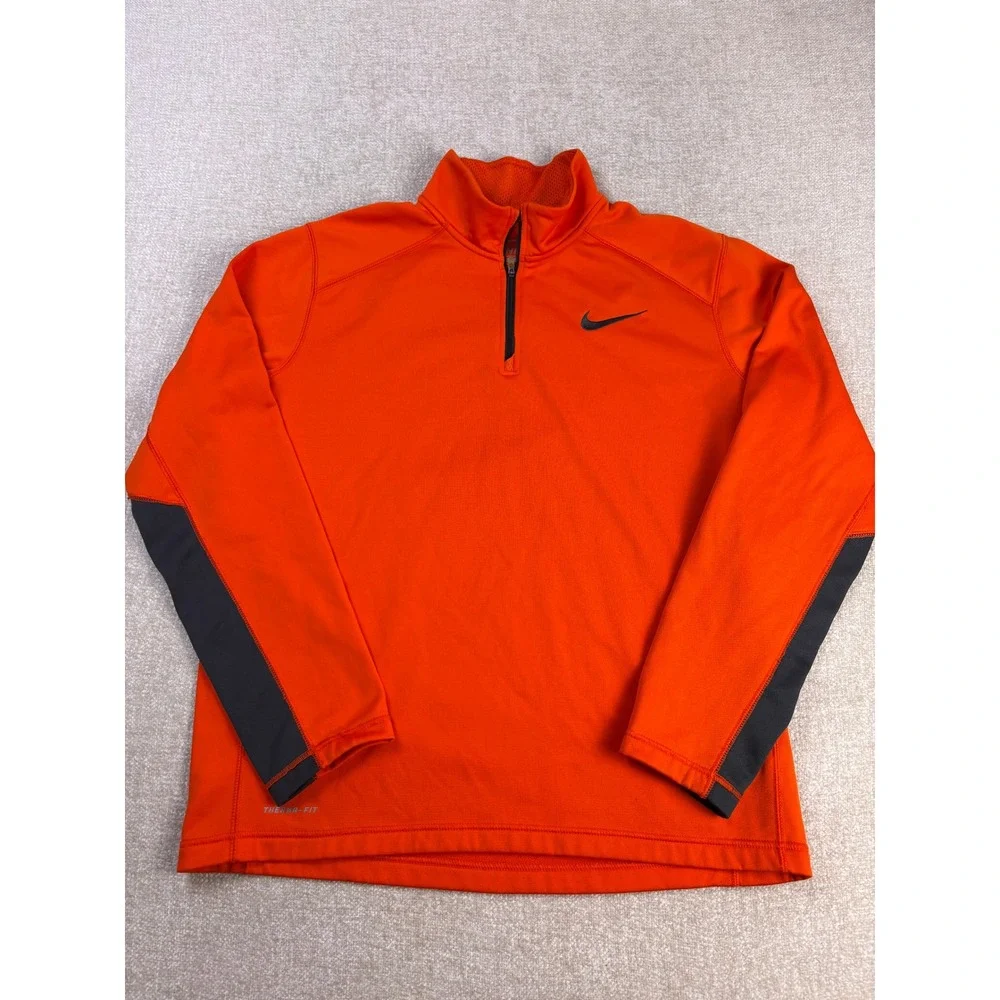 Nike Therma-FIT Mens Large Orange Quarter Zip Pullover Fleece Training Top 3231